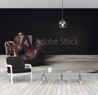 Picture of Boxing Gloves lying on wooden Planks